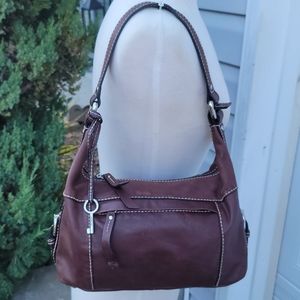 Fossil Brownish Red Distress Leather Shoulder Bag